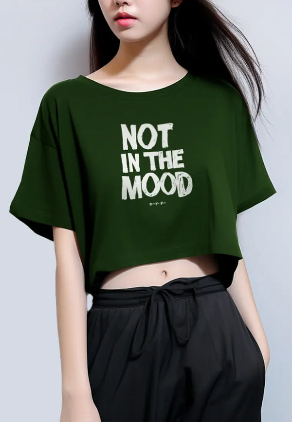 LTG30 Kaos Oversize Crop OLC Wanita instacool "not in the mood" green army