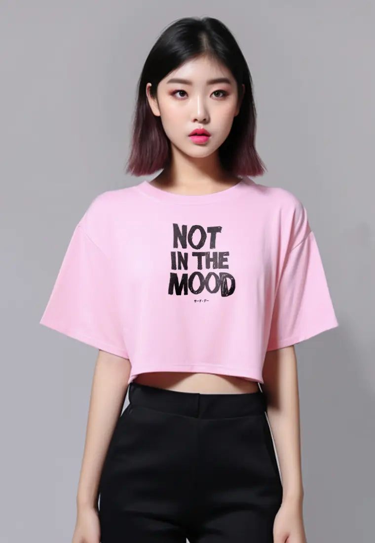 LTG31 Kaos Oversize Crop OLC Wanita instacool "not in the mood" light pink