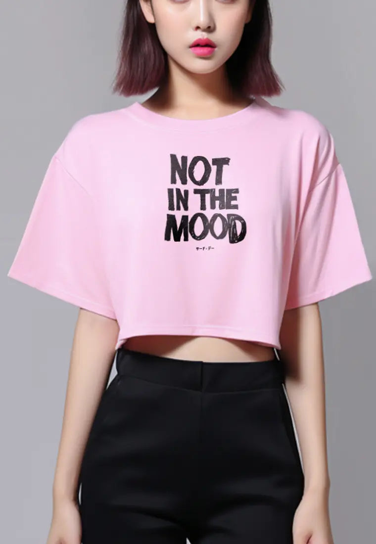 LTG31 Kaos Oversize Crop OLC Wanita instacool "not in the mood" light pink