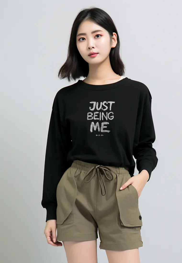 LTG32 Kaos Lengan Panjang Wanita Bahan Instacool LV "just being me" hitam