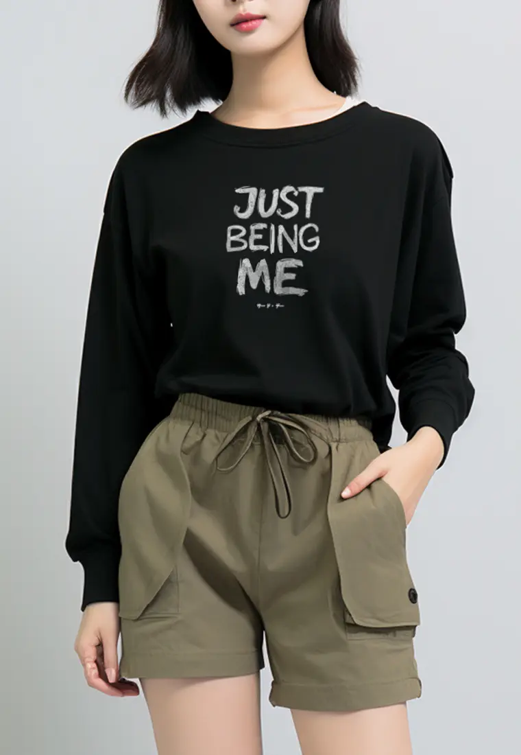 LTG32 Kaos Lengan Panjang Wanita Bahan Instacool LV "just being me" hitam