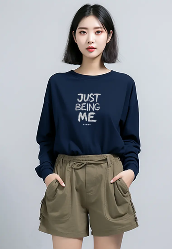 LTG33 Kaos Lengan Panjang Wanita Bahan Instacool LV "just being me" navy