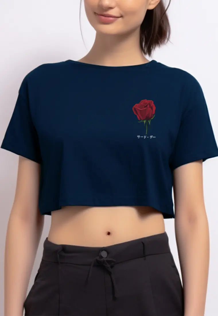 LTG39 Kaos gambar bunga mawar wanita rcp "rose" navy