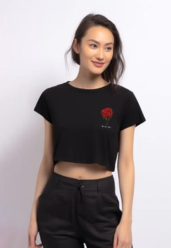 LTG40 Kaos gambar bunga mawar wanita rcp "rose" hitam