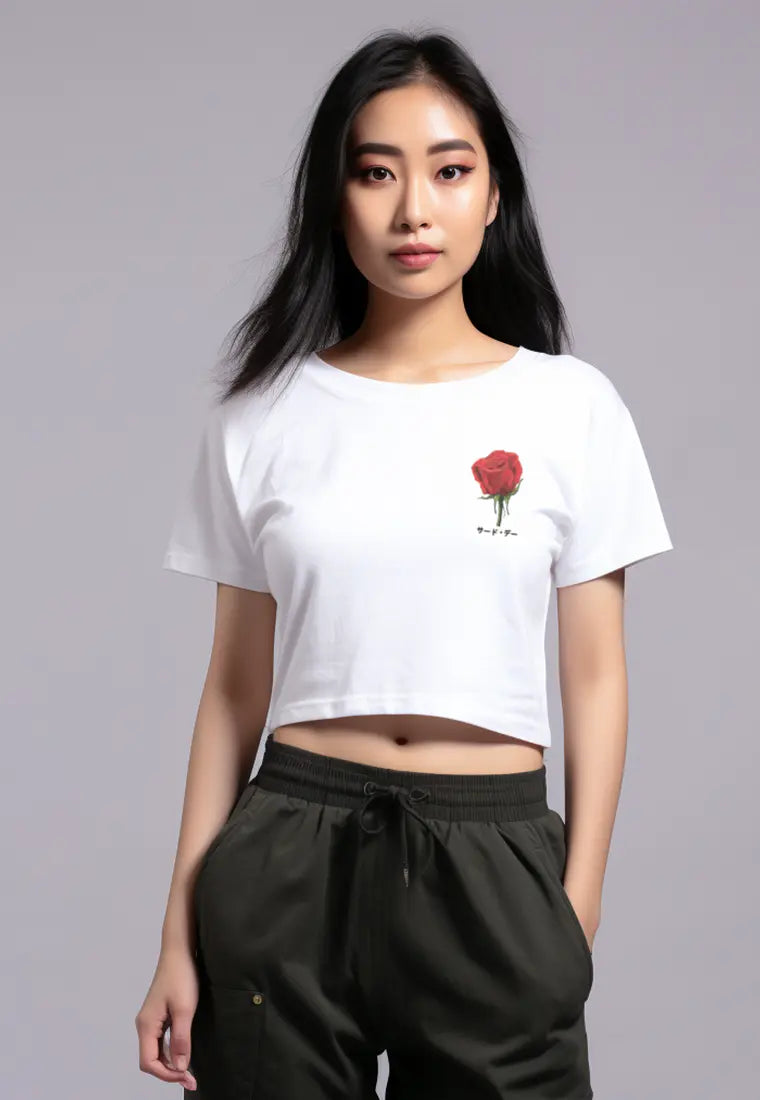 LTG41 Kaos gambar bunga mawar wanita rcp "rose" putih