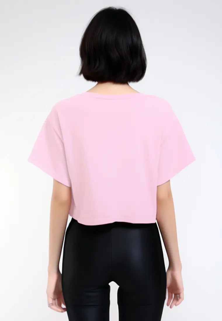 LTG49 Kaos Wanita Gambar Bunga Lotus OLC Crop Oversize Light Pink