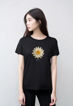 LTG53 Kaos Gambar Bunga Wanita Lengan Pendek Instacool ss lds "daisy katakana" hitam