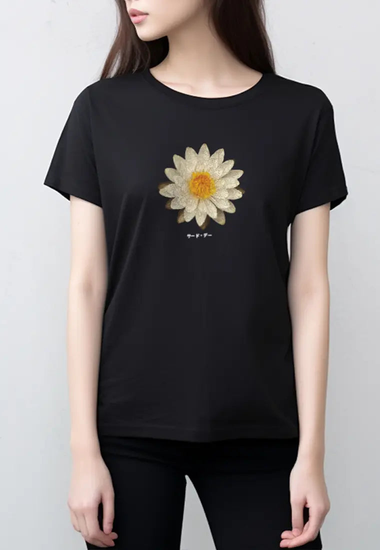 LTG53 Kaos Gambar Bunga Wanita Lengan Pendek Instacool ss lds "daisy katakana" hitam