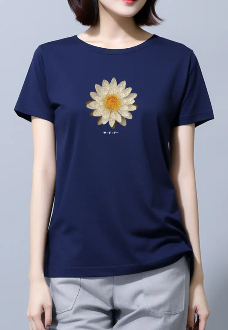 LTG54 Kaos Gambar Bunga Wanita Lengan Pendek Instacool ss lds "daisy katakana" navy