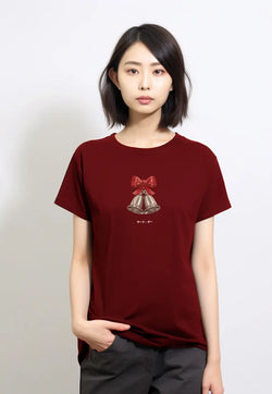 LTG59 kaos natal wanita ss lds instacool "christmas bell" maroon merah