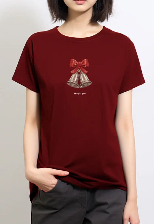 LTG59 kaos natal wanita ss lds instacool "christmas bell" maroon merah