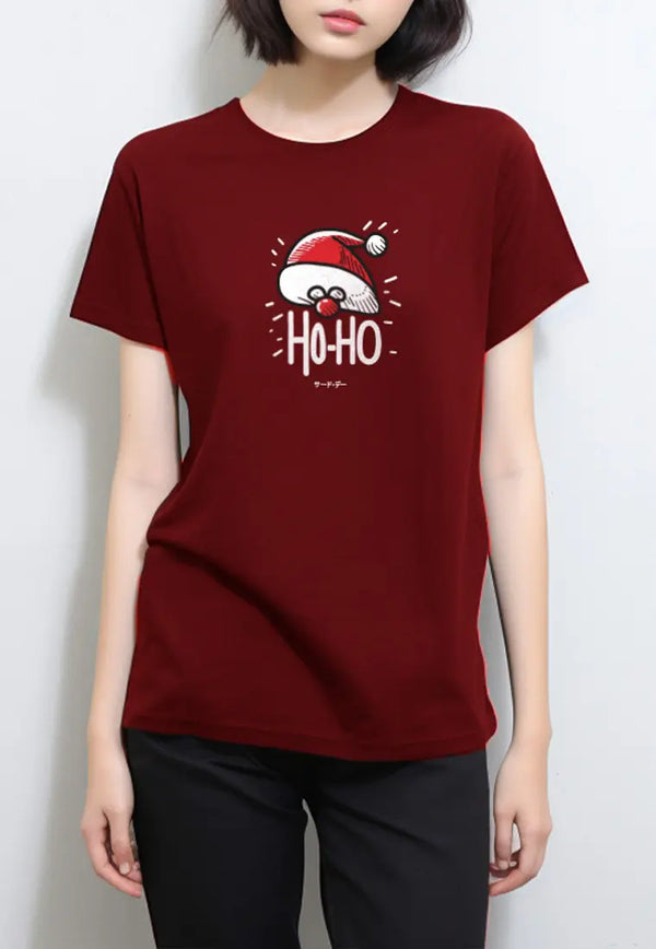 LTG60 kaos natal wanita ss lds instacool "santa hat" maroon merah