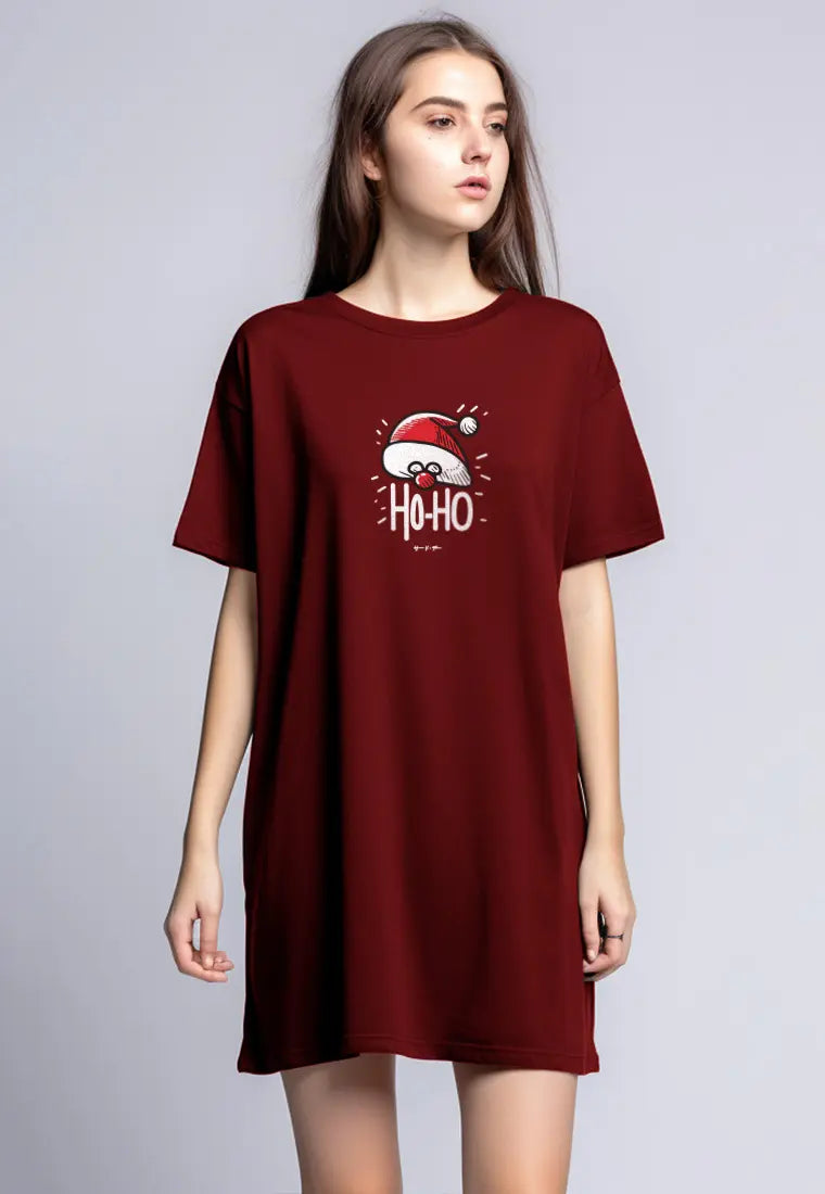 LTG61 kaos natal wanita ld dress instacool "christmas santa hat" maroon merah