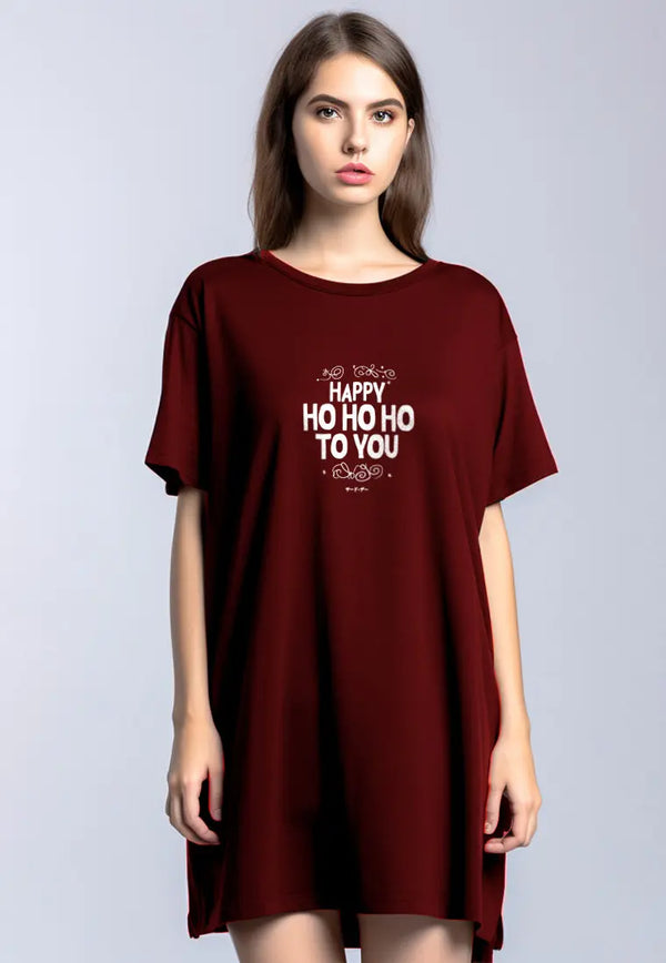 LTG62 kaos natal wanita ld dress instacool "ho ho ho" maroon merah