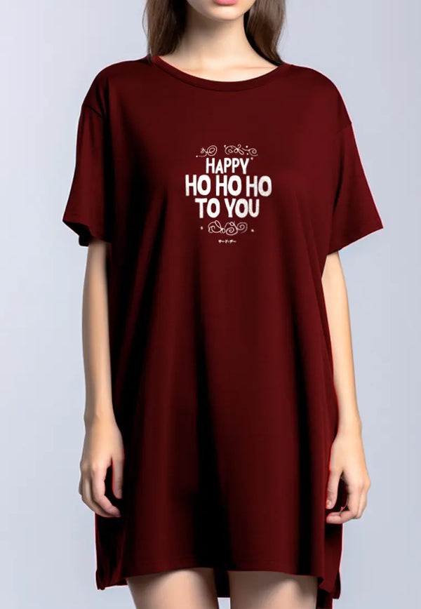 LTG62 kaos natal wanita ld dress instacool "ho ho ho" maroon merah