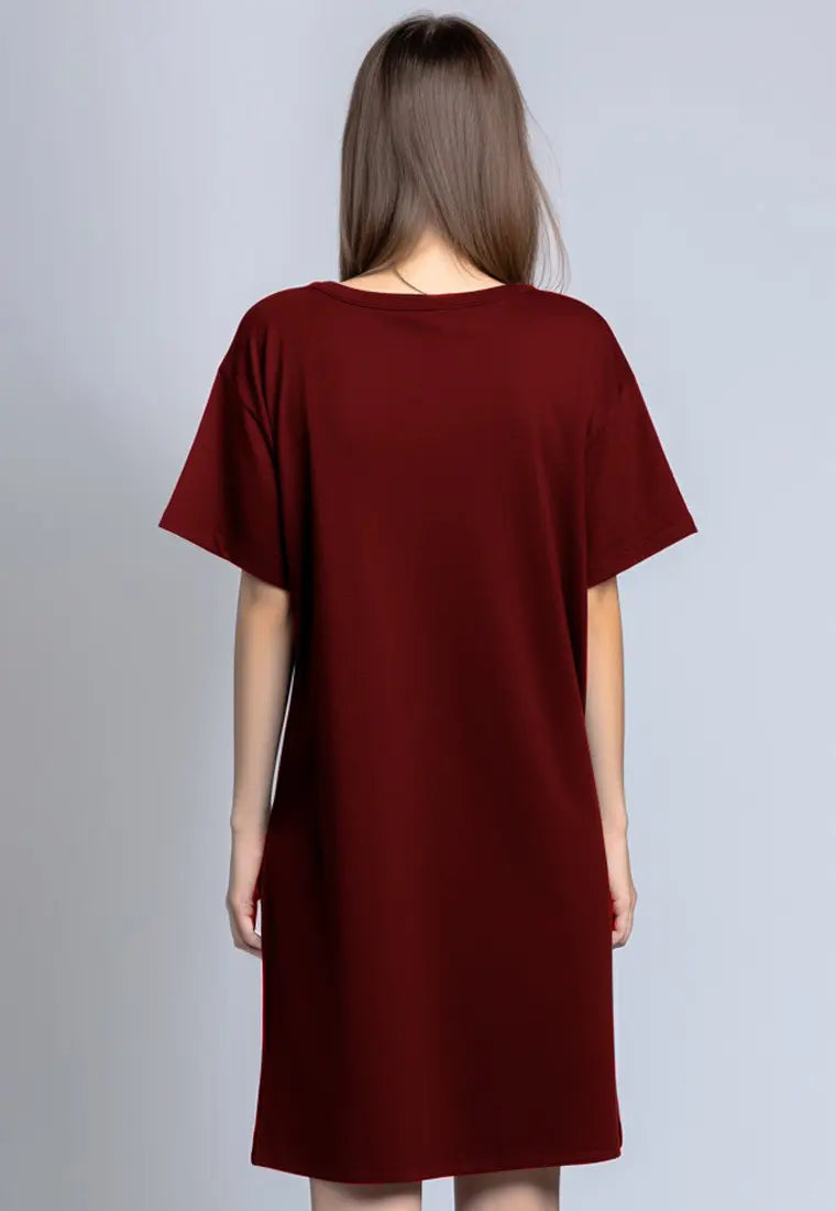 LTG62 kaos natal wanita ld dress instacool "ho ho ho" maroon merah