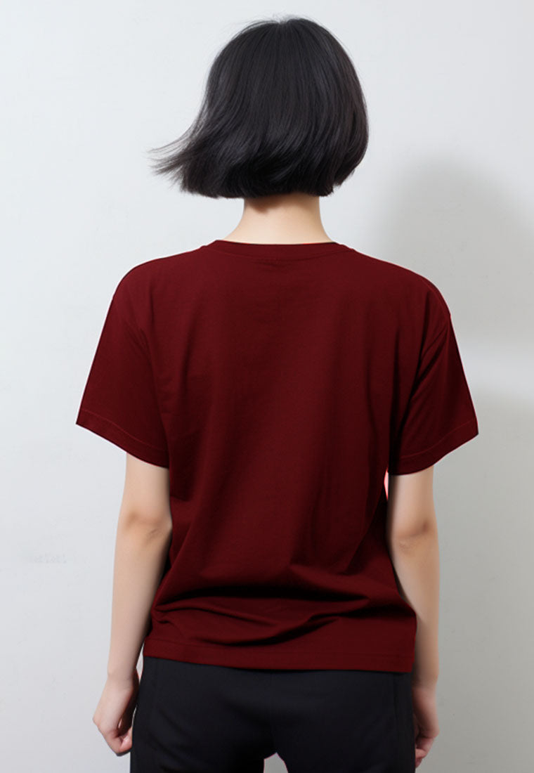 LTG63 Kaos Imlek Ular 2025 Slim Fit Wanita Tangan Pendek "ular" merah maroon