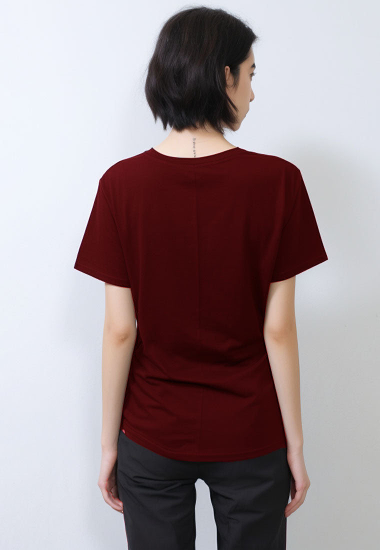 LTG64 Kaos Imlek 2025 tangan pendek wanita Ular Chinese New Year "standing snake" merah maroon