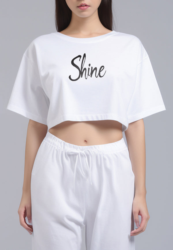 LTG74 kaos crop oversize "shine"  putih