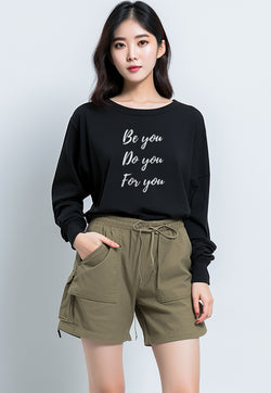 LTG82 Kaos lengan panjang wanita LV  "be you do you for you" hitam