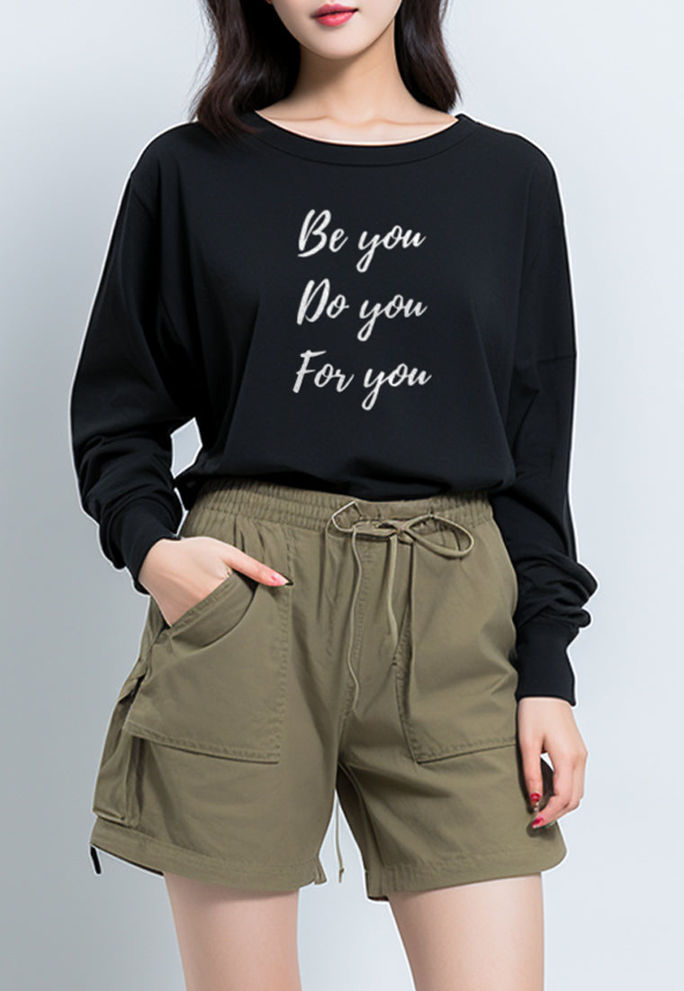 LTG82 Kaos lengan panjang wanita LV  "be you do you for you" hitam