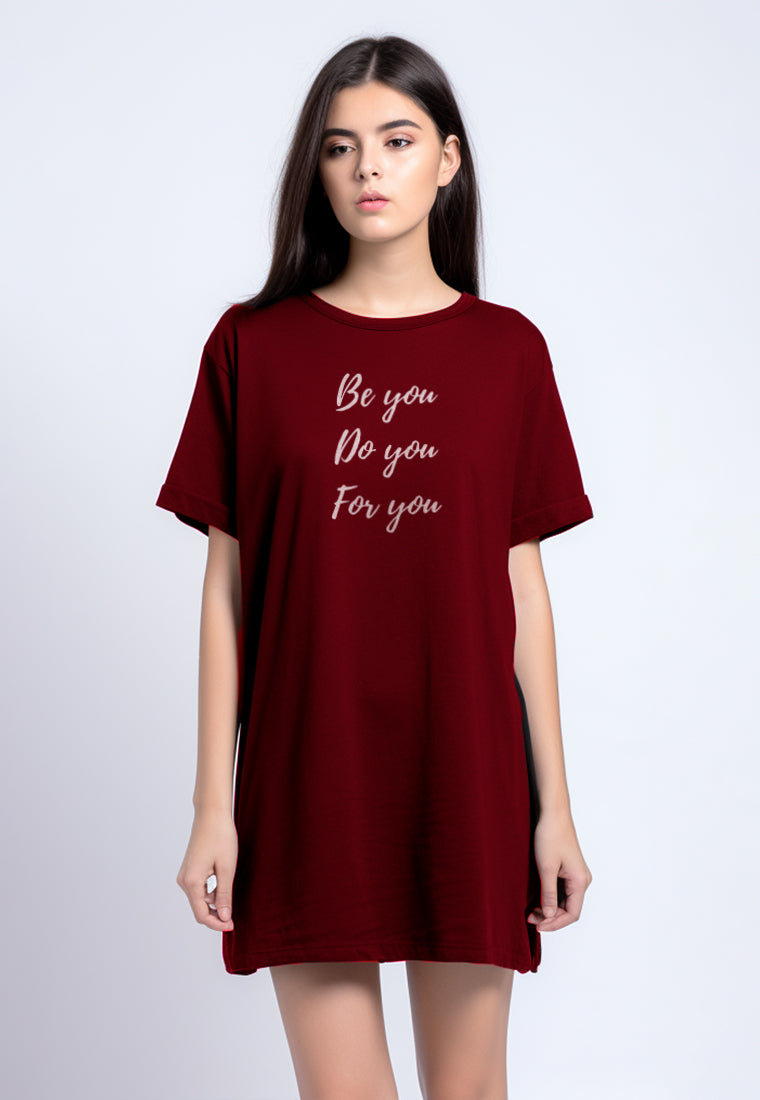 LTG89 Dress t shirt "be you do you for you" LD merah maroon