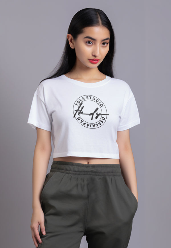 LTG91 Crop Top T shirt RCP "thdy sign stamp" putih