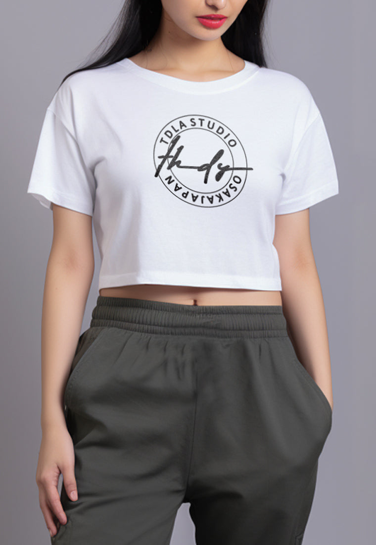 LTG91 Crop Top T shirt RCP "thdy sign stamp" putih