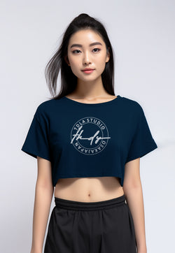 LTG92 Crop Top Tee rcp "thdy sign stamp" navy