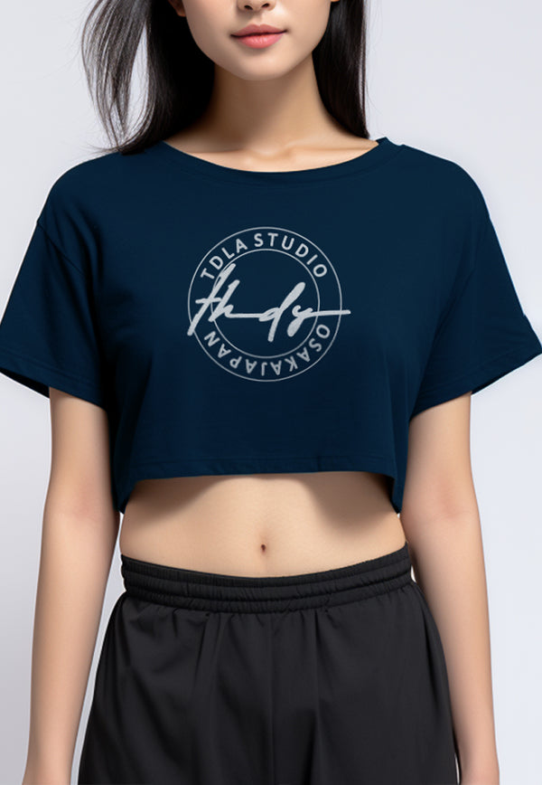 LTG92 Crop Top Tee rcp "thdy sign stamp" navy