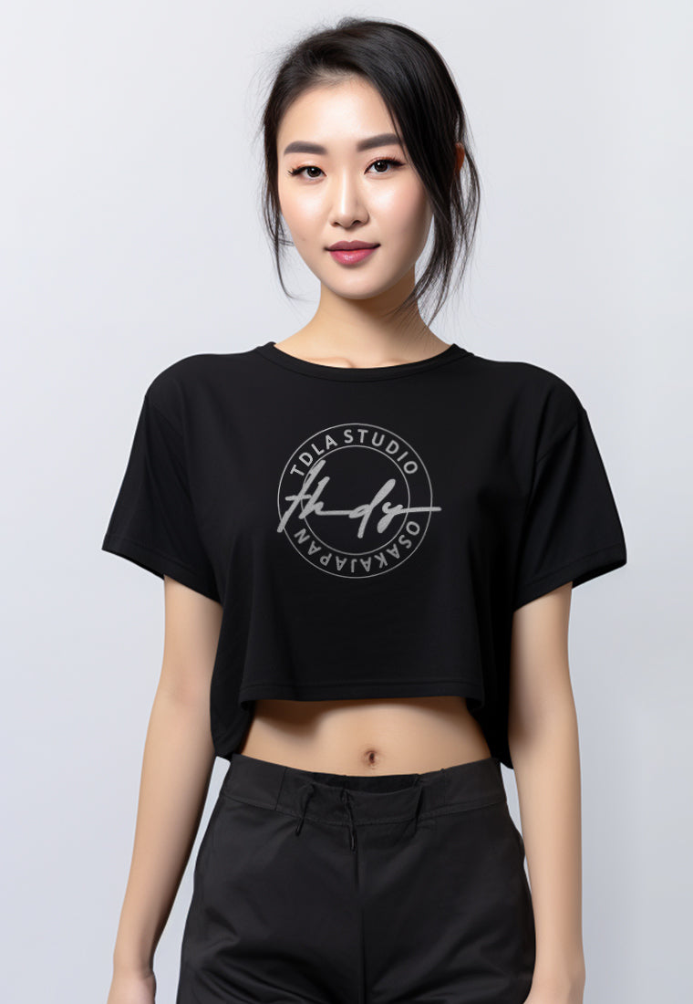 LTG93 Crop Top T shirt RCP "thdy sign stamp" hitam