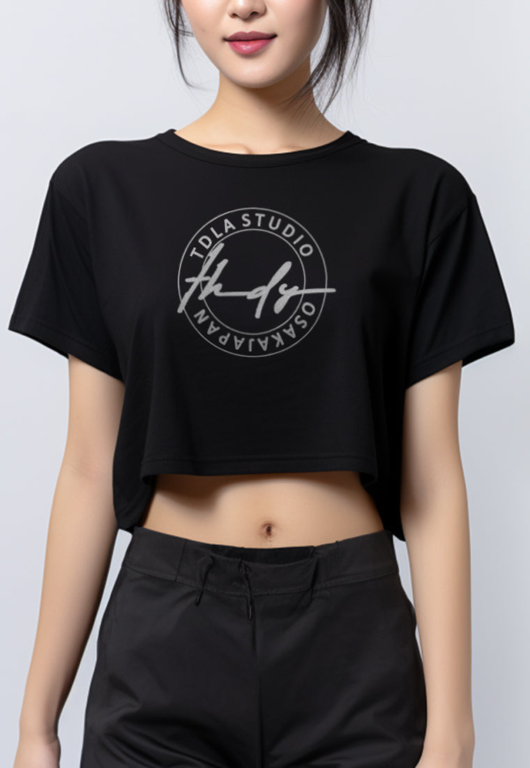 LTG93 Crop Top T shirt RCP "thdy sign stamp" hitam