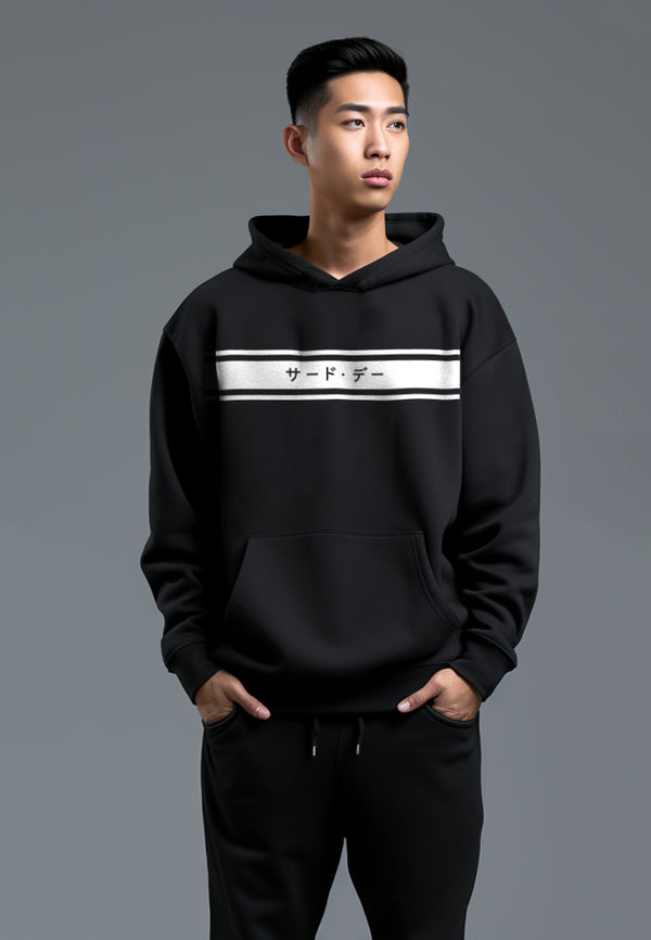 MO011Y Men Hoodie Katakana invrt 2lines blk