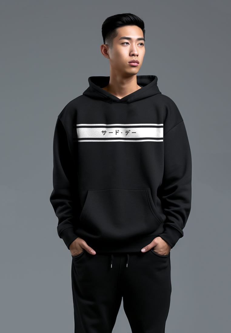 MO011Y Men Hoodie Katakana invrt 2lines blk