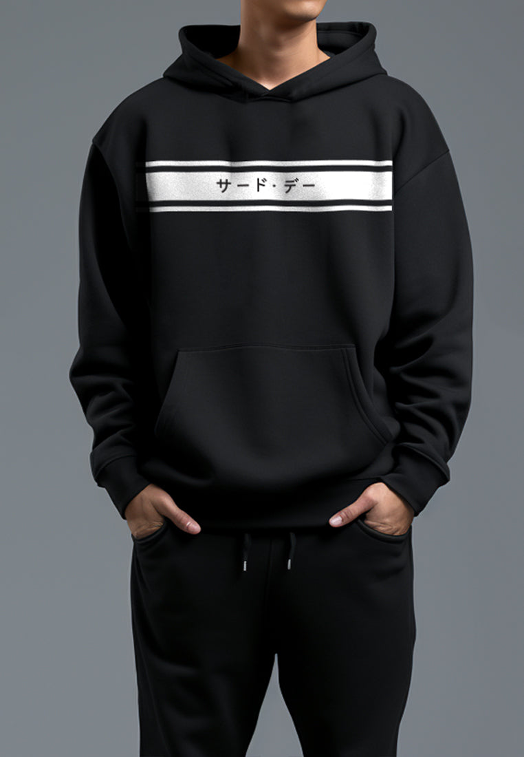 MO011Y Men Hoodie Katakana invrt 2lines blk