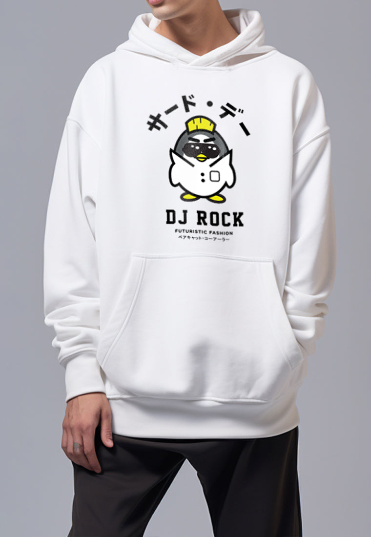 MOA82 Hoodies Premium ScubaLux Anti Kusut Waterproof "Dj Rock Futuristic" Putih