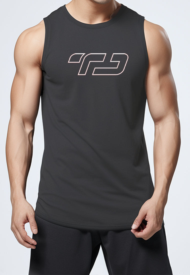 MS191 kaos olahraga gym pria sleeveless tangan kutung singlet tank top td outline dateng abu tua