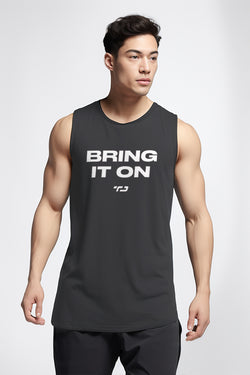 MS194 kaos olahraga gym pria sleeveless tangan kutung singlet tank top bring it on dateng abu tua