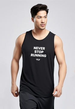 MSA23 Kaos Kutung Lari Running Nanoamid 4way stretch Anti Bau "Never Stop Running" Hitam