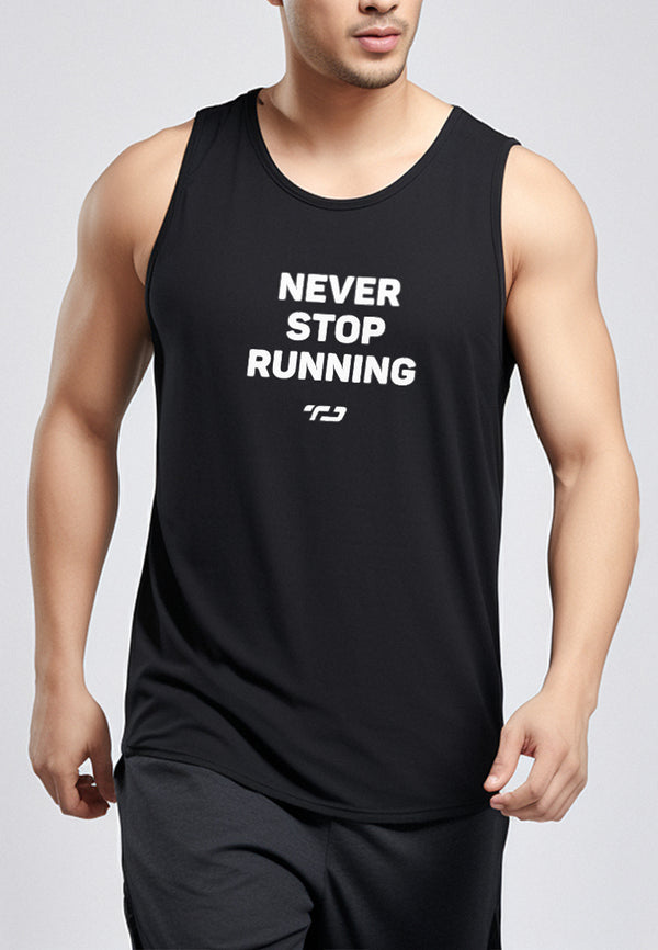 MSA23 Kaos Kutung Lari Running Nanoamid 4way stretch Anti Bau "Never Stop Running" Hitam