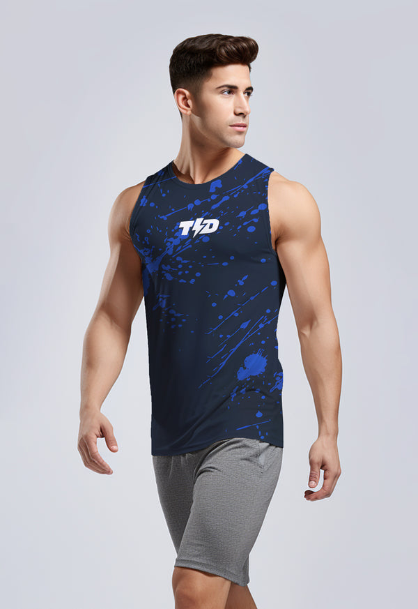 MSA31 Tank Top Muscle Tee Gym Crossfit Olahraga Td Bolt Anti Bau 4way stretch "blue splat"