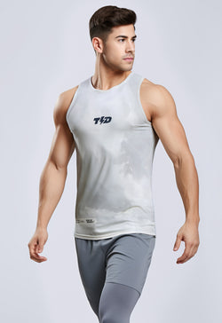 MSA32 Tank Top Muscle Tee Gym Crossfit Olahraga Td Bolt Anti Bau 4way stretch "grey cloud" putih