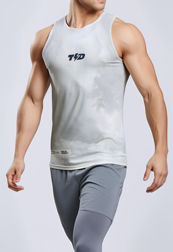 MSA32 Tank Top Muscle Tee Gym Crossfit Olahraga Td Bolt Anti Bau 4way stretch "grey cloud" putih