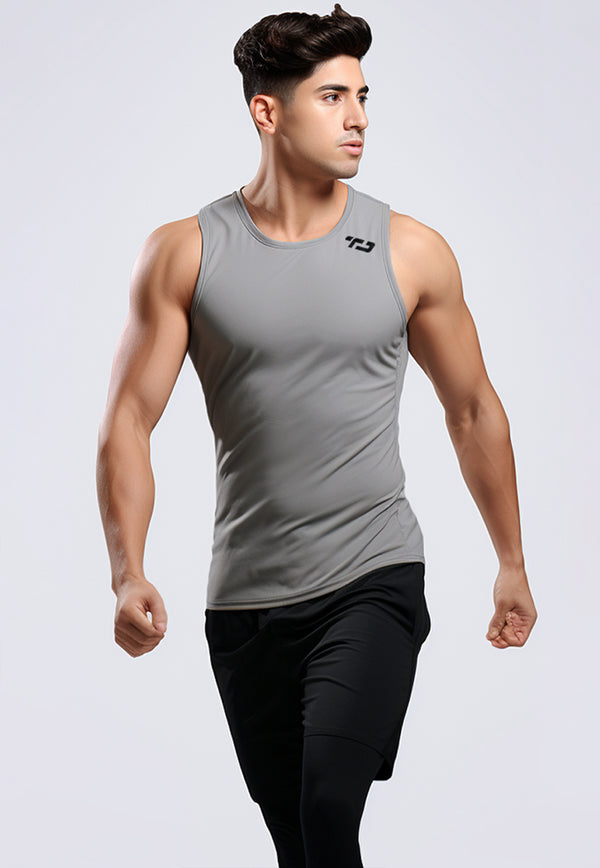 MSA39 Kaos Lari Pria Singlet Drifit "tda loog shoulder" abu muda