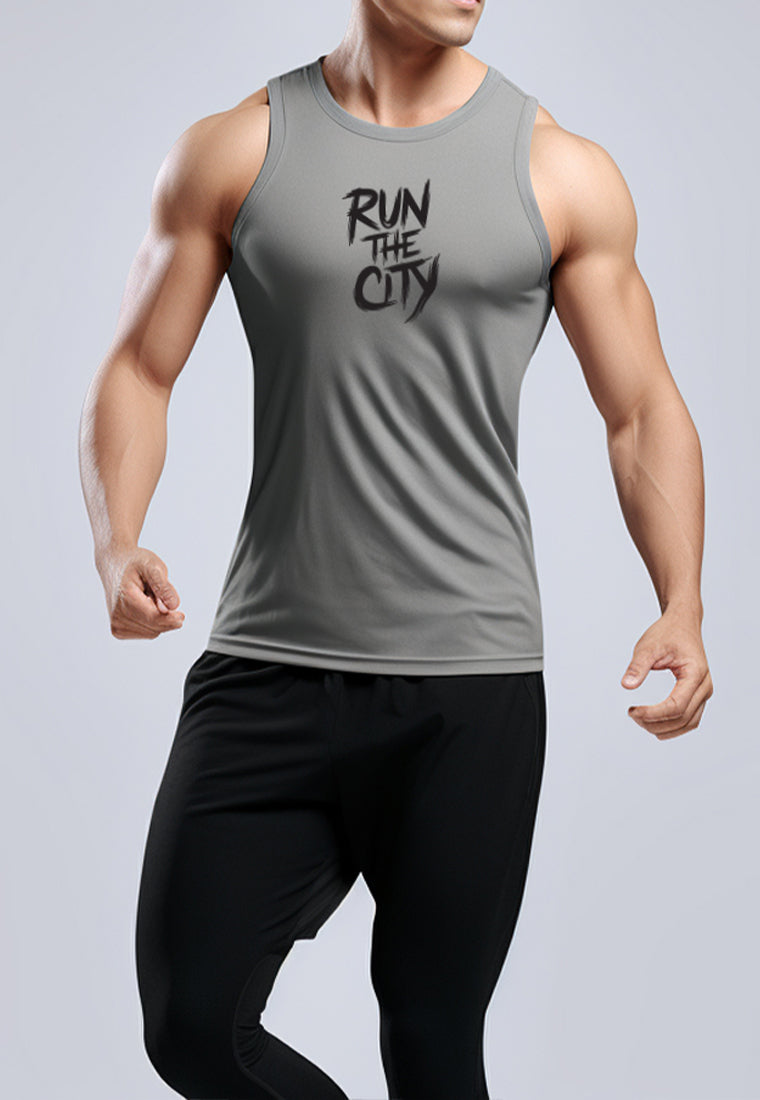 MSA41 Kaos Lari Pria Singlet Drifit "run the city" abu muda