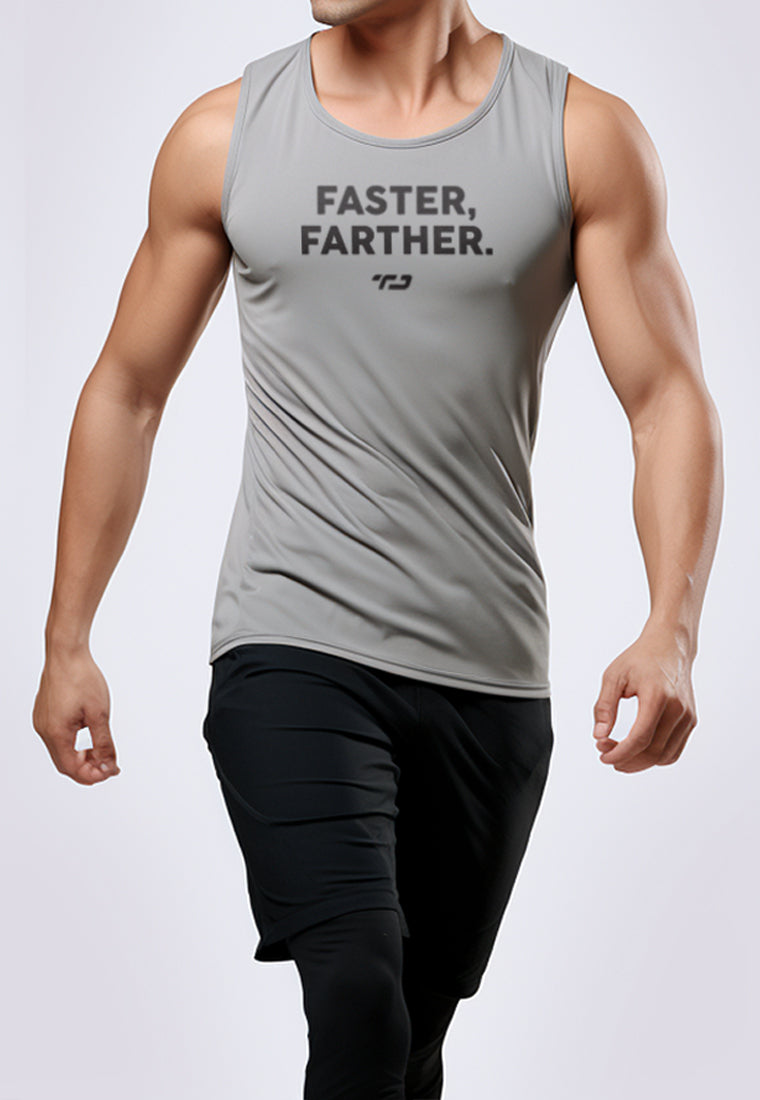 MSA45 Kaos Lari Pria Singlet Drifit "faster farther" abu muda