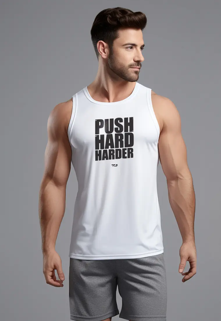 MSA48 Kaos Kutung Gym Kutang instadry "push hard harder" putih