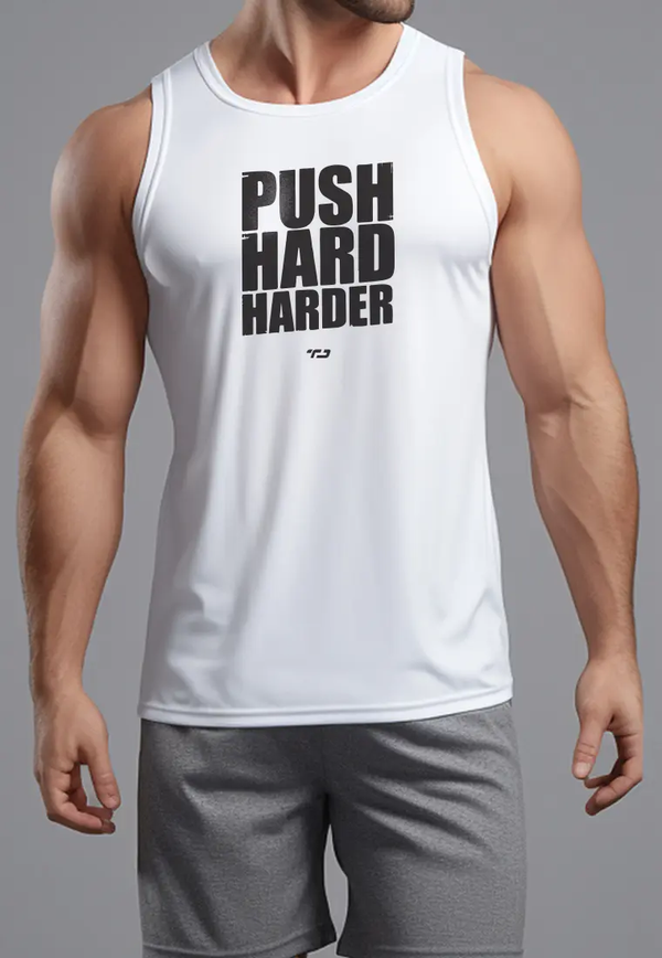 MSA48 Kaos Kutung Gym Kutang instadry "push hard harder" putih