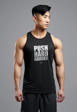 MSA49 Kaos Kutung Gym Kutang instadry "push hard harder" hitam