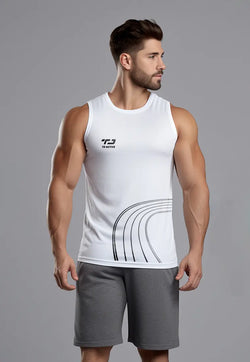 MSA52 Kaos Lari Gym Kutung Sleeveless Kutang Tank top drifit hitam "td active track outline" putih